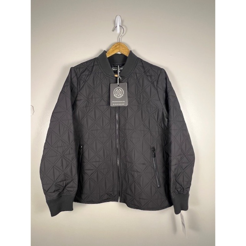 Bernardo Mens Geometric Quilted Bomber Jacket Black EcoPlume‎ Zip 23830B613 NEW
